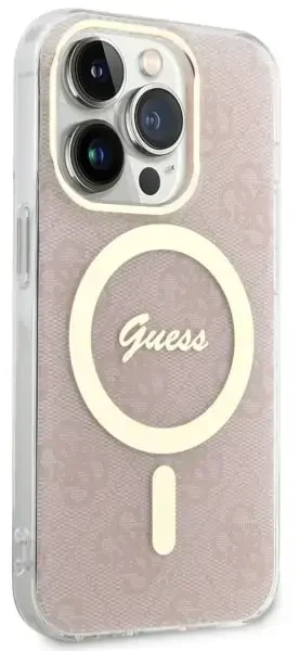 Guess GUHMP14LH4STP 4G telefono dėklas su MagSafe palaikymu, skirtas iPhone 14 Pro, rožinis