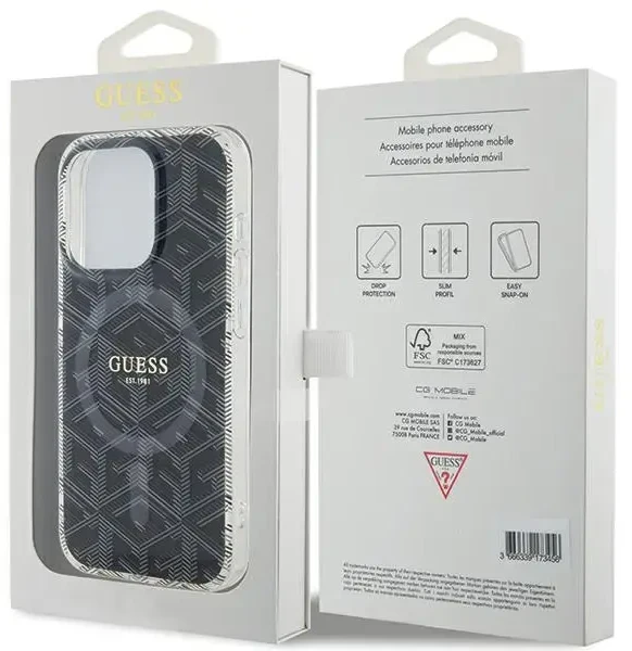 Dėklas GUESS GUHMP15LHGCUSTGK IPHONE 15 PRO 6.1 "Juodas/Juodas HARDCASE IML GCUBE MAGSAFE