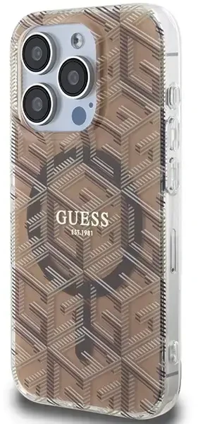 Dėklas GUESS GUHMP15LHGCUSTGW IPHONE 15 PRO 6.1 "RUDAS / RUDAS KIETAS DĖLIS IML GCUBE MAGSAFE