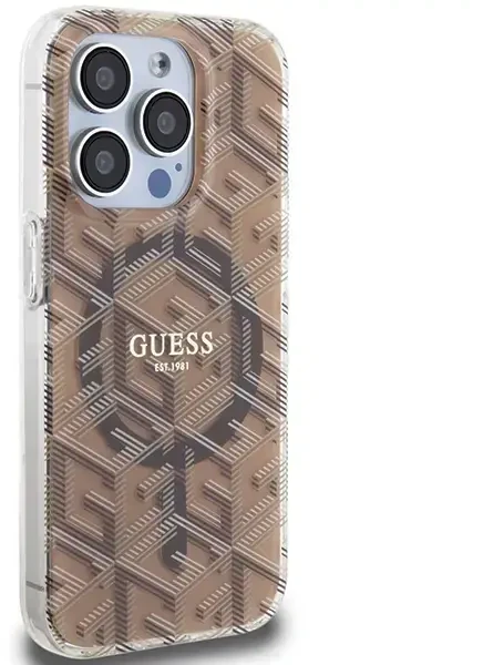 Dėklas GUESS GUHMP15LHGCUSTGW IPHONE 15 PRO 6.1 "RUDAS / RUDAS KIETAS DĖLIS IML GCUBE MAGSAFE