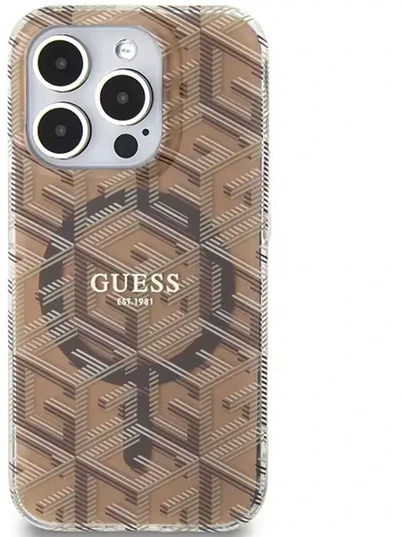 Dėklas GUESS GUHMP15LHGCUSTGW IPHONE 15 PRO 6.1 "RUDAS / RUDAS KIETAS DĖLIS IML GCUBE MAGSAFE