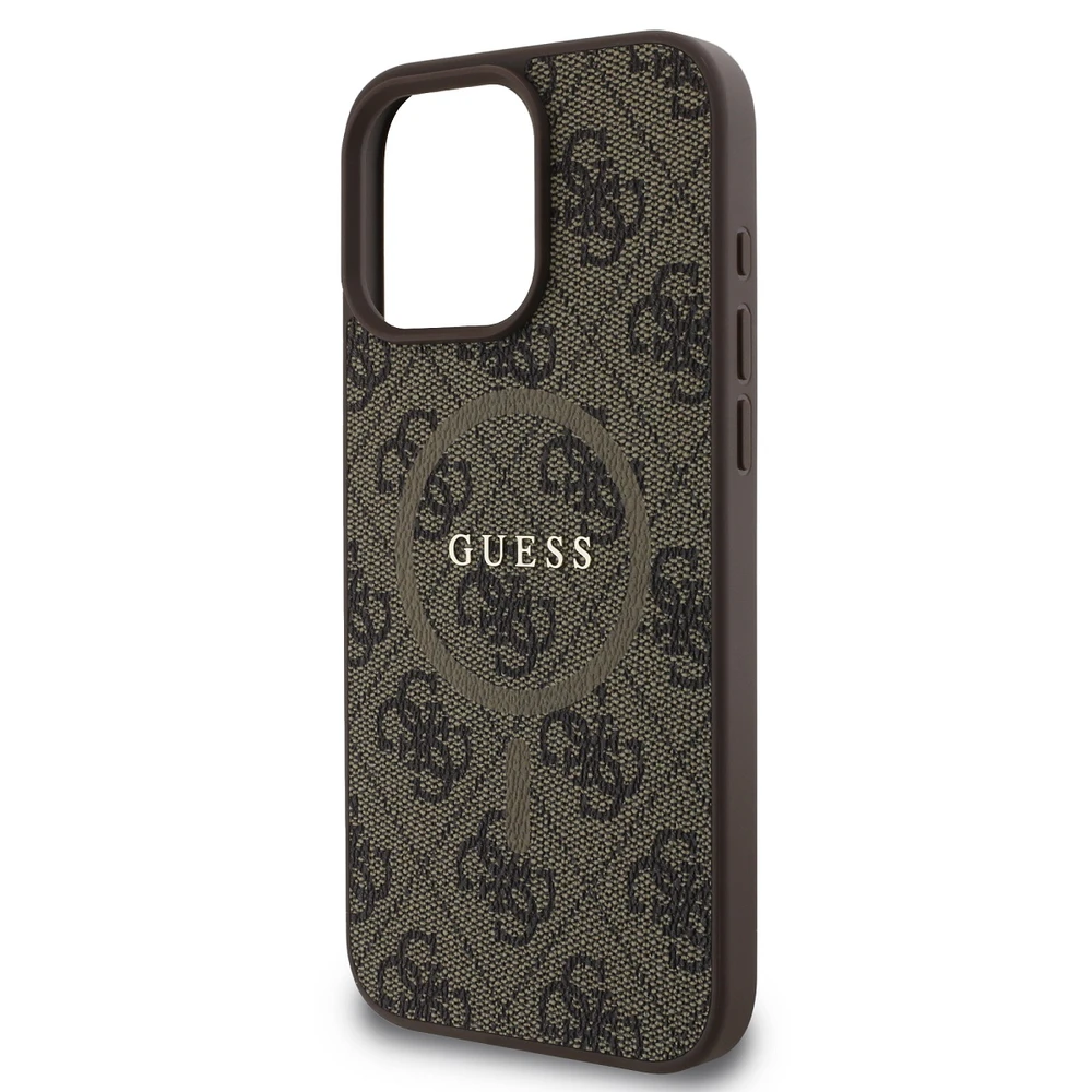 Guess 4G Ring Classic Logo MagSafe Apple iPhone 16 Pro – dėklas telefonui rudos spalvos