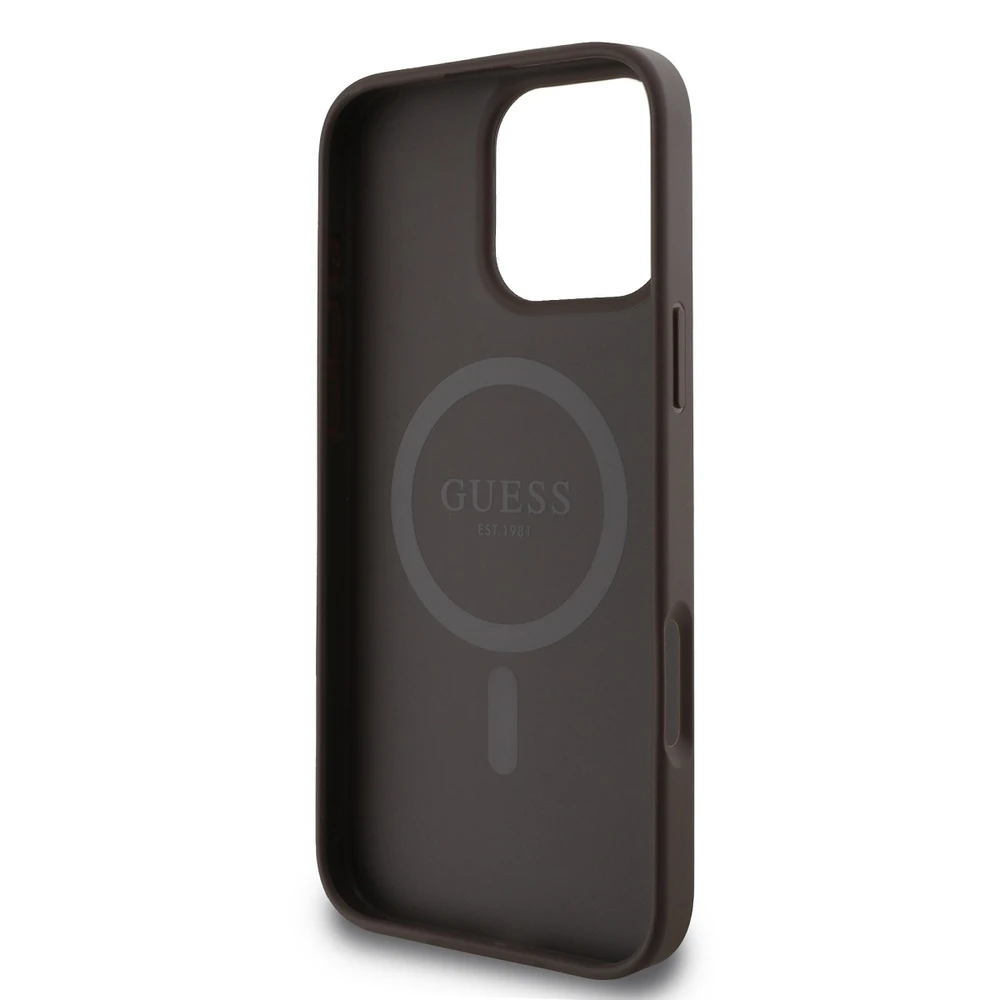 Guess 4G Ring Classic Logo MagSafe Apple iPhone 16 Pro – dėklas telefonui rudos spalvos