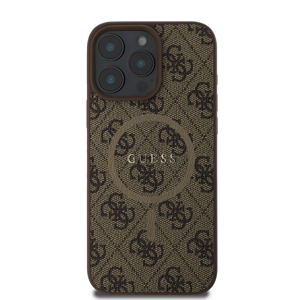 Guess 4G Ring Classic Logo MagSafe Apple iPhone 16 Pro – dėklas telefonui rudos spalvos