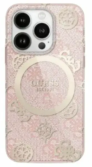 Guess GUHMP16LH4PYEEP Apple iPhone 16 Pro 6.3″ rožinės spalvos kietas dėklas IML Peony On 4G Background MagSafe