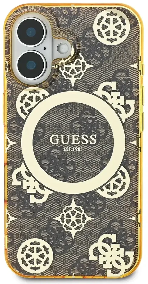 Guess IML Peony On 4G Background MagSafe Apple iPhone 16 Case – dėklas telefonui rudos spalvos