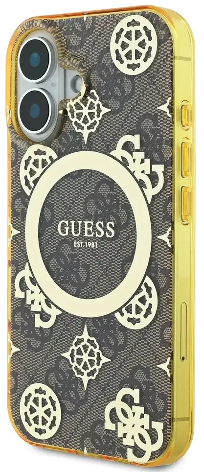 Guess IML Peony On 4G Background MagSafe Apple iPhone 16 Case – dėklas telefonui rudos spalvos