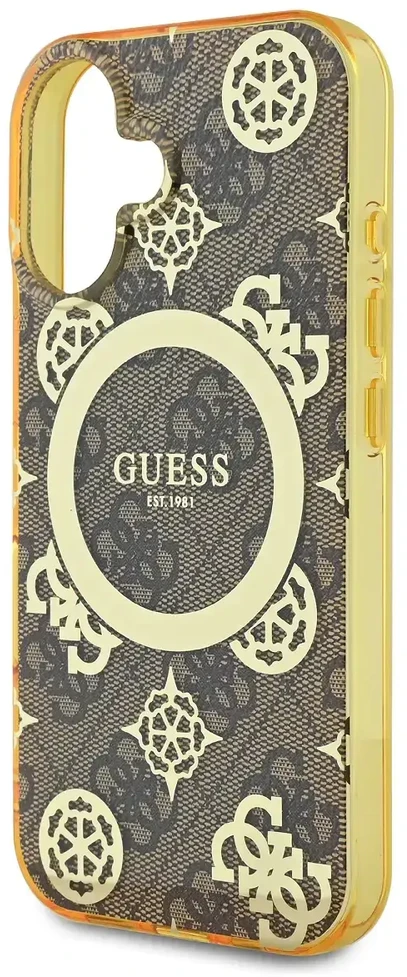 Guess IML Peony On 4G Background MagSafe Apple iPhone 16 Case – dėklas telefonui rudos spalvos