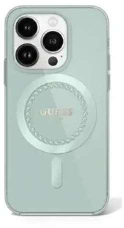 Guess GUHMP16XPFTDTEN Apple iPhone 16 Pro Max 6.9″ žalias kietas dėklas IML Rhinestones MagSafe