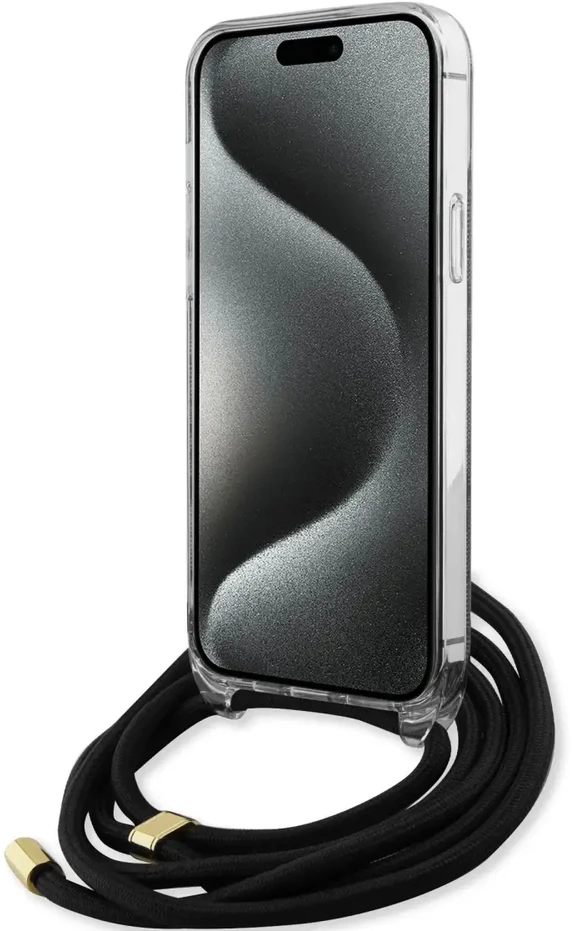 Dėklas GUESS GUHCP15XHC4SEK IPHONE 15 PRO MAX 6.7 "Juodas/Juodas HARDCASE CROSSBODY CORD 4G PRINT