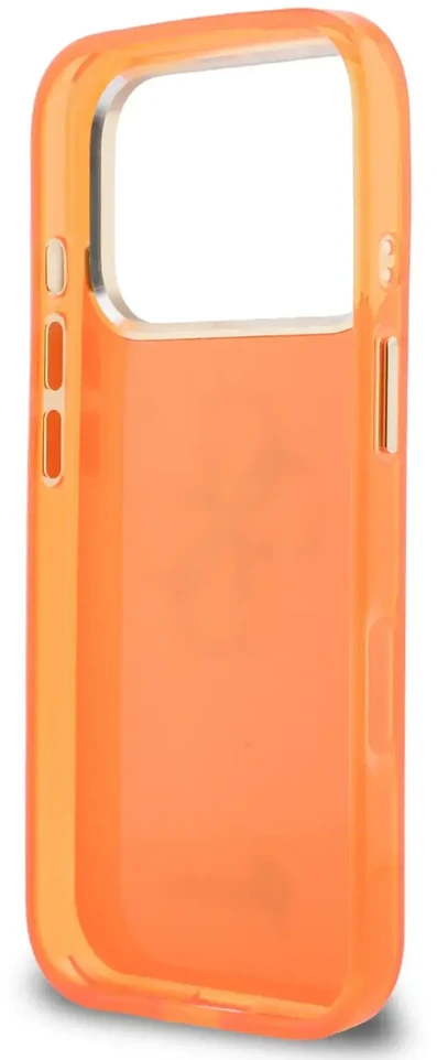 Guess IML 4G Script Metal Logo telefono dėklas iPhone 17 Pro oranžinis