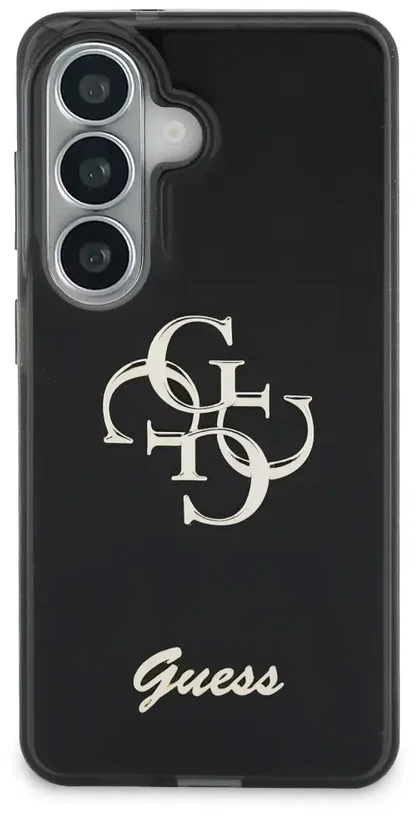 Guess IML 4G Script Metal Logo telefono dėklas, skirtas Galaxy S26 (S942) juodas