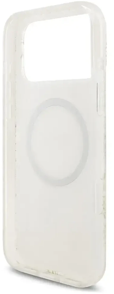 Guess IML Flowers Allover Strap MagSafe dėklas iPhone 17 Pro Max baltas