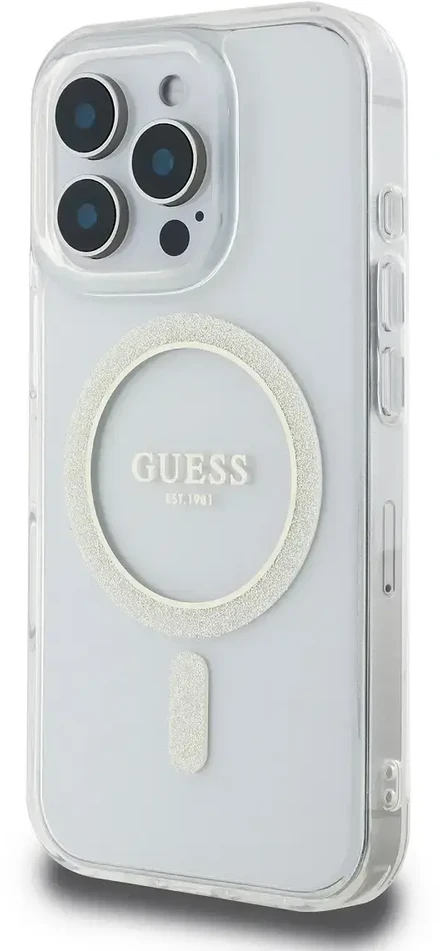 Guess GUHMP16XHFGERET Apple iPhone 16 Pro Max 6.9″ skaidrus kietas dėklas IML Glitter Circle Ma
