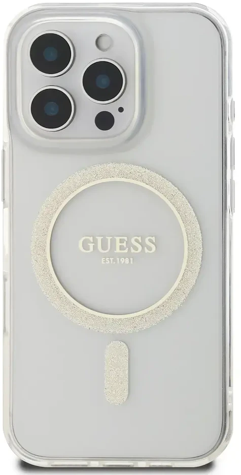 Guess GUHMP16XHFGERET Apple iPhone 16 Pro Max 6.9″ skaidrus kietas dėklas IML Glitter Circle Ma