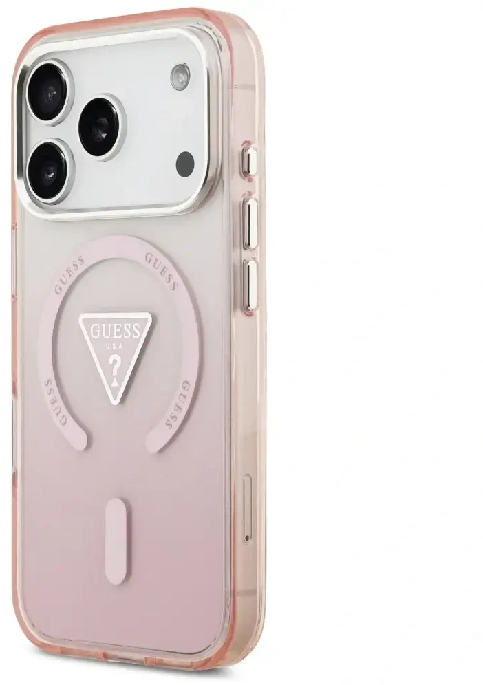 GUESS dėklas, skirtas IPHONE 17 Pro, suderinamas su MagSafe GUHMP17LHGTMLCGP (IML gradientas su trikampio logotipu), rožinis