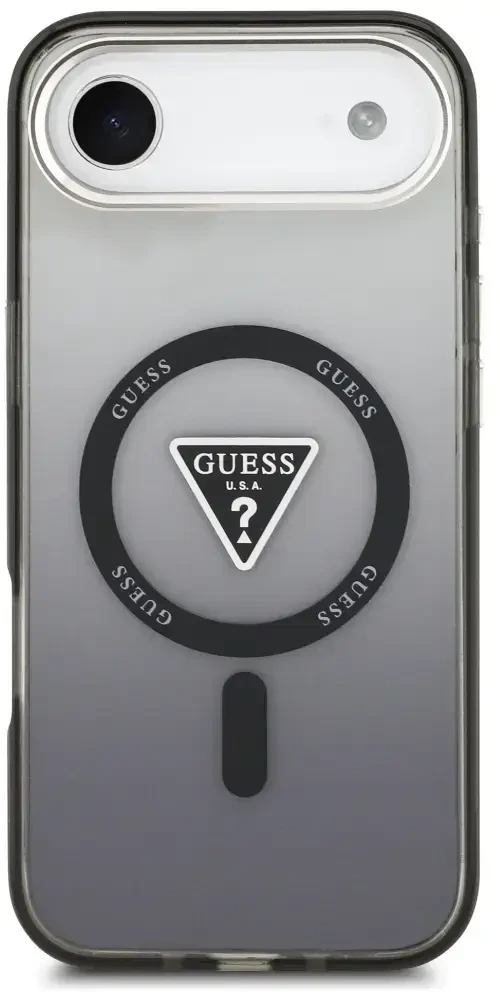 GUESS dėklas, skirtas IPHONE 17 Air, suderinamas su MagSafe GUHMP17MHGTMLCGK (IML gradientas su trikampio logotipu), juodas