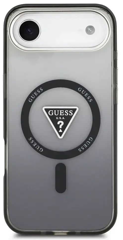 GUESS dėklas, skirtas IPHONE 17 Air, suderinamas su MagSafe GUHMP17MHGTMLCGK (IML gradientas su trikampio logotipu), juodas