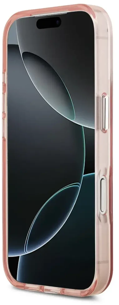 GUESS dėklas, skirtas IPHONE 17 Pro, suderinamas su MagSafe GUHMP17LHGTMLCGP (IML gradientas su trikampio logotipu), rožinis