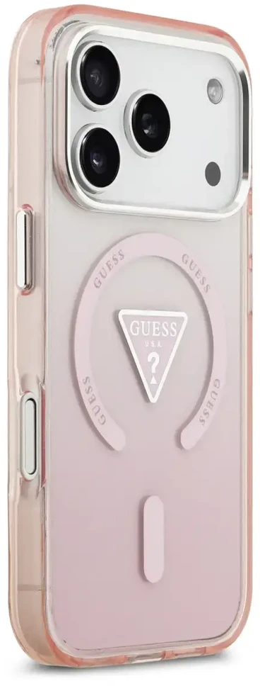 GUESS dėklas, skirtas IPHONE 17 Pro, suderinamas su MagSafe GUHMP17LHGTMLCGP (IML gradientas su trikampio logotipu), rožinis