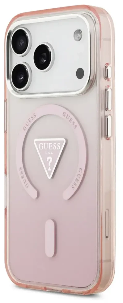 GUESS dėklas, skirtas IPHONE 17 Pro, suderinamas su MagSafe GUHMP17LHGTMLCGP (IML gradientas su trikampio logotipu), rožinis
