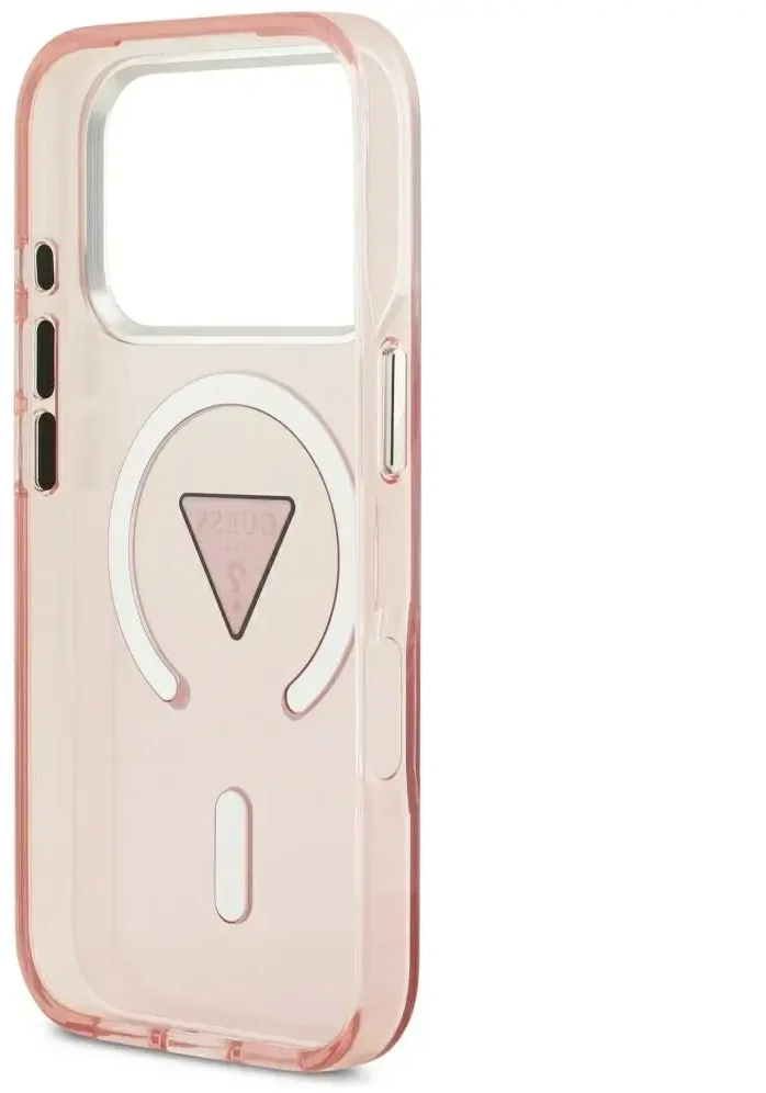 GUESS dėklas, skirtas IPHONE 17 Pro, suderinamas su MagSafe GUHMP17LHGTMLCGP (IML gradientas su trikampio logotipu), rožinis