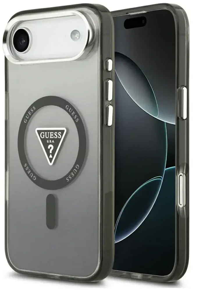 GUESS dėklas, skirtas IPHONE 17 Air, suderinamas su MagSafe GUHMP17MHGTMLCGK (IML gradientas su trikampio logotipu), juodas