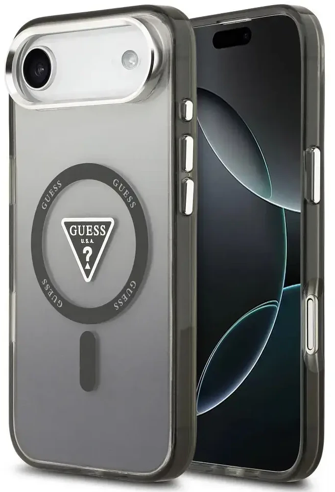 GUESS dėklas, skirtas IPHONE 17 Air, suderinamas su MagSafe GUHMP17MHGTMLCGK (IML gradientas su trikampio logotipu), juodas