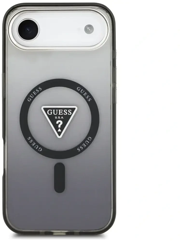 GUESS dėklas, skirtas IPHONE 17 Air, suderinamas su MagSafe GUHMP17MHGTMLCGK (IML gradientas su trikampio logotipu), juodas