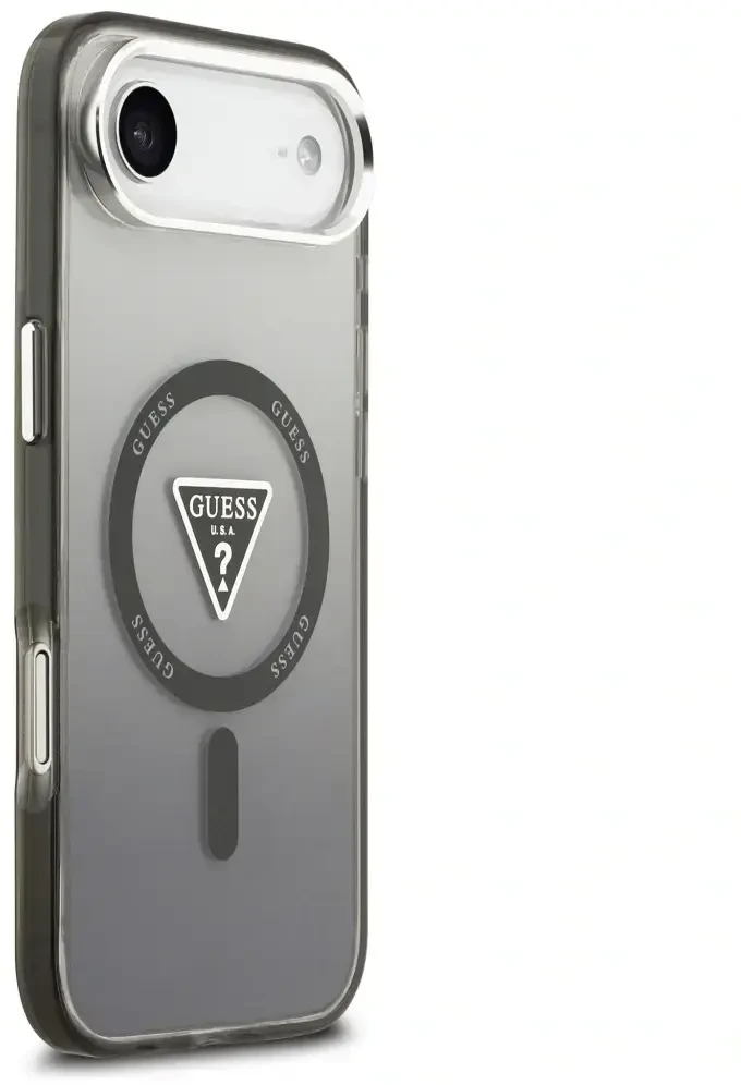 GUESS dėklas, skirtas IPHONE 17 Air, suderinamas su MagSafe GUHMP17MHGTMLCGK (IML gradientas su trikampio logotipu), juodas
