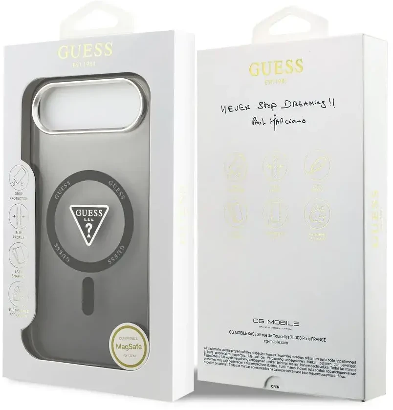 GUESS dėklas, skirtas IPHONE 17 Air, suderinamas su MagSafe GUHMP17MHGTMLCGK (IML gradientas su trikampio logotipu), juodas
