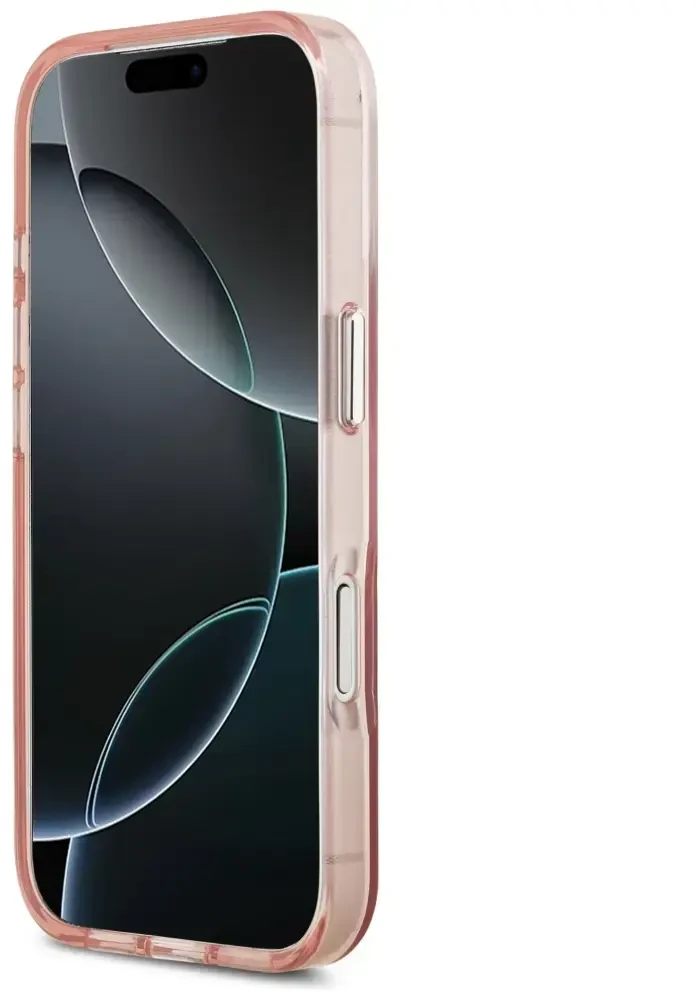 GUESS dėklas, skirtas IPHONE 17 Pro, suderinamas su MagSafe GUHMP17LHGTMLCGP (IML gradientas su trikampio logotipu), rožinis