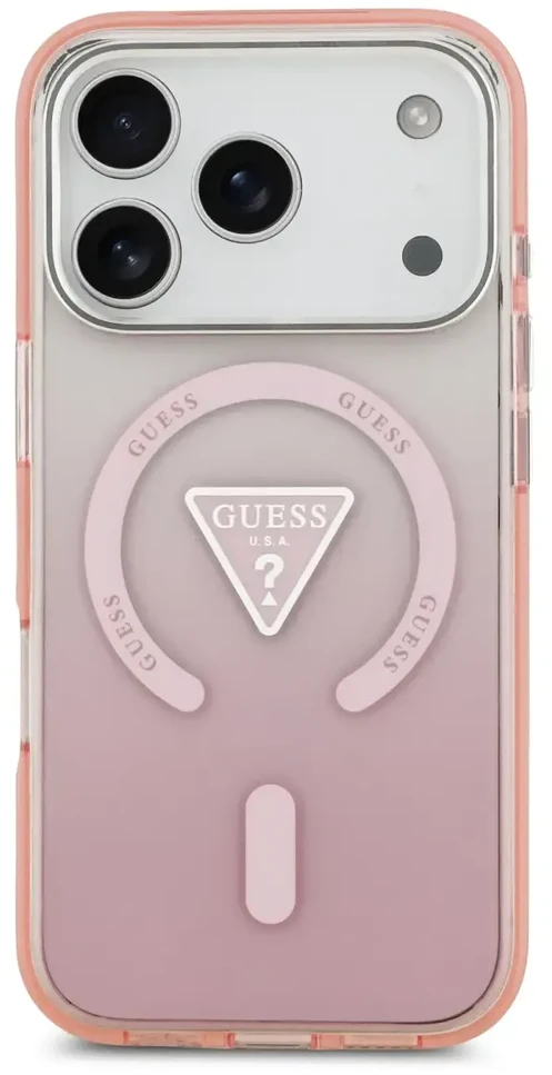 GUESS dėklas, skirtas IPHONE 17 Pro, suderinamas su MagSafe GUHMP17LHGTMLCGP (IML gradientas su trikampio logotipu), rožinis