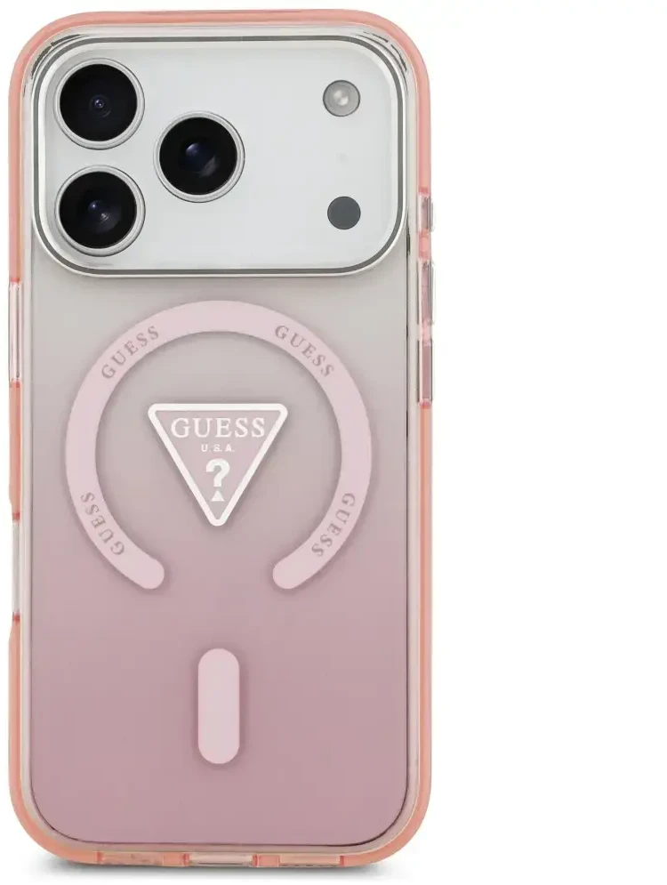 GUESS dėklas, skirtas IPHONE 17 Pro, suderinamas su MagSafe GUHMP17LHGTMLCGP (IML gradientas su trikampio logotipu), rožinis