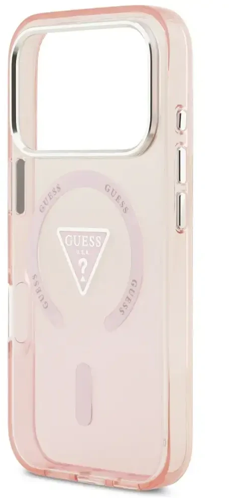 GUESS dėklas, skirtas IPHONE 17 Pro, suderinamas su MagSafe GUHMP17LHGTMLCGP (IML gradientas su trikampio logotipu), rožinis