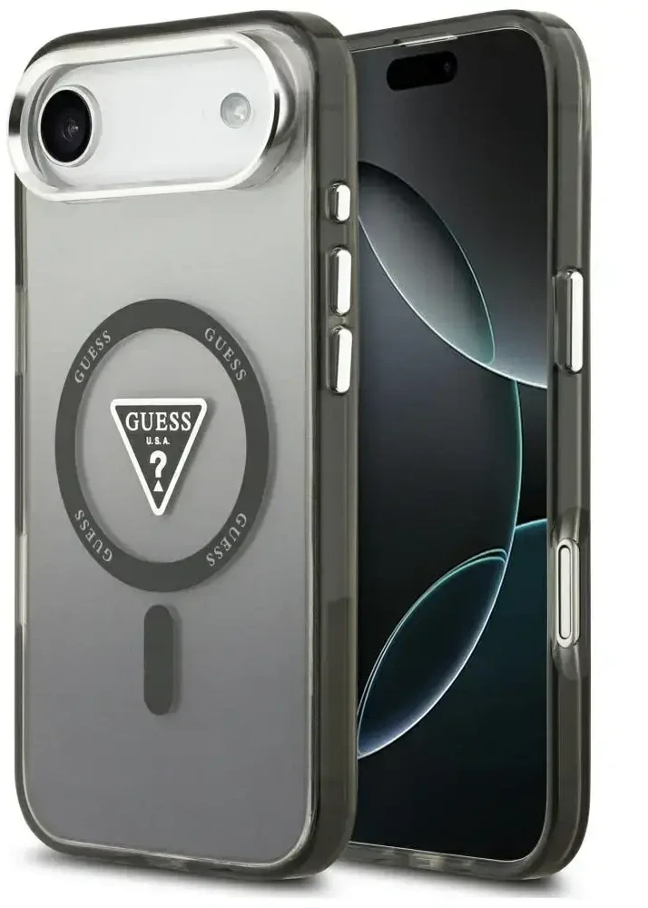 GUESS dėklas, skirtas IPHONE 17 Air, suderinamas su MagSafe GUHMP17MHGTMLCGK (IML gradientas su trikampio logotipu), juodas