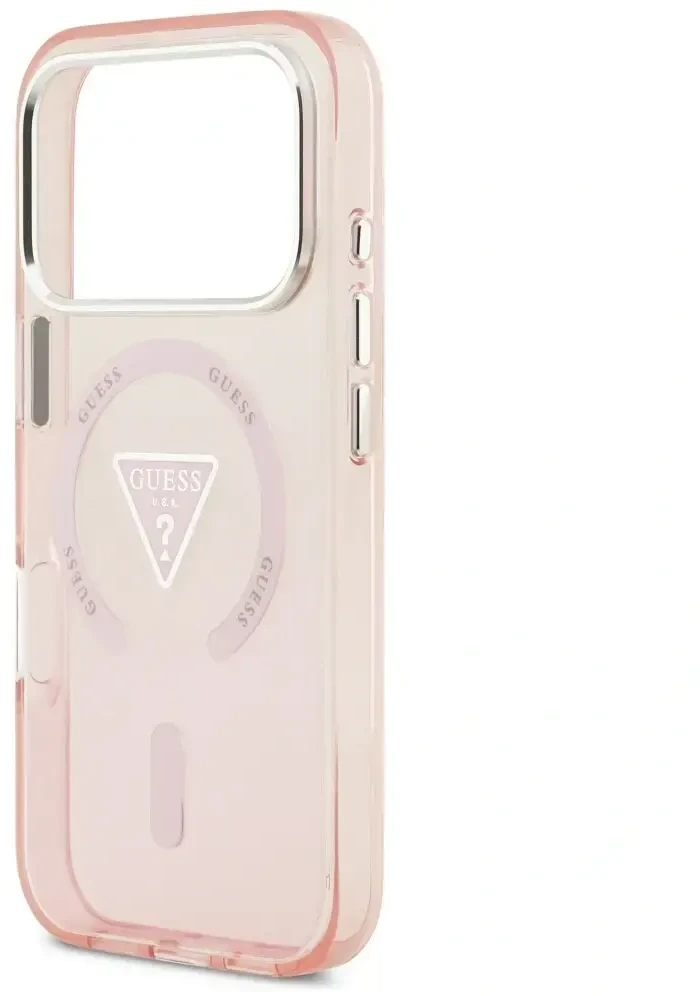 GUESS dėklas, skirtas IPHONE 17 Pro, suderinamas su MagSafe GUHMP17LHGTMLCGP (IML gradientas su trikampio logotipu), rožinis