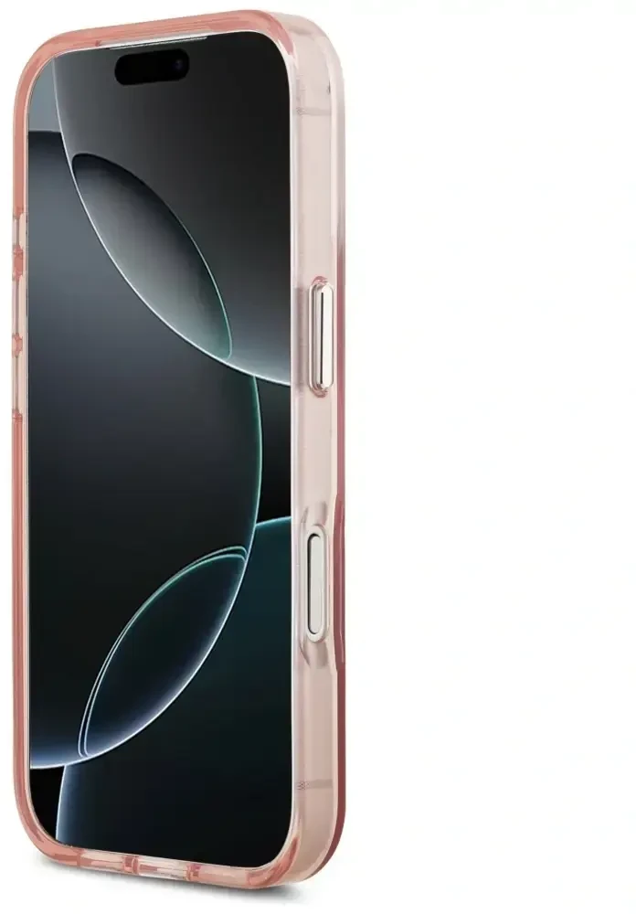 GUESS dėklas, skirtas IPHONE 17 Pro, suderinamas su MagSafe GUHMP17LHGTMLCGP (IML gradientas su trikampio logotipu), rožinis