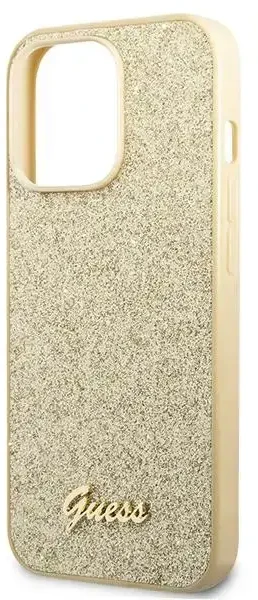 Guess GUHCP14LHGGSHD Apple iPhone 14 Pro 6,1″ auksinis kietas dėklas Glitter Script
