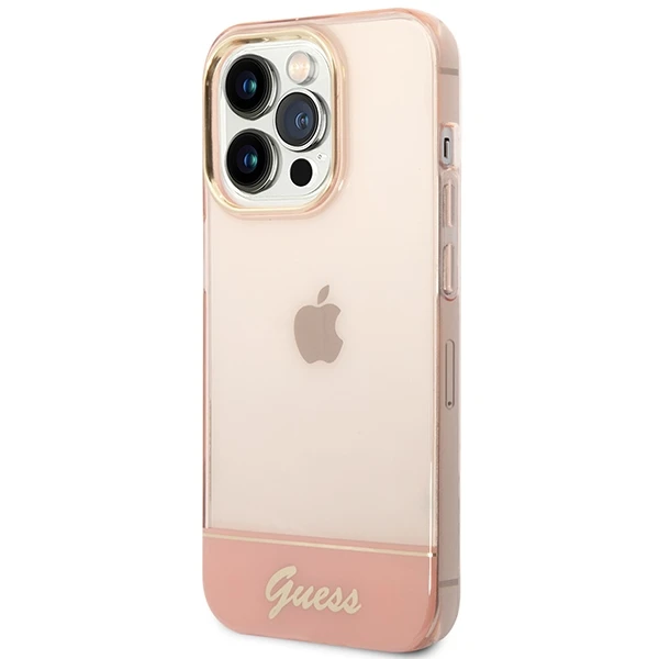 Guess GUHCP14LHGCOP iPhone 14 Pro 6.1" rožinis / rožinis kietas dėklas, permatomas