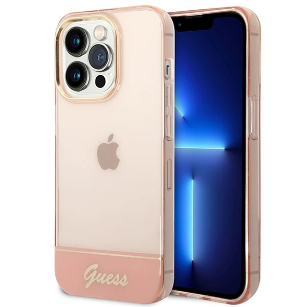 Guess GUHCP14LHGCOP iPhone 14 Pro 6.1" rožinis / rožinis kietas dėklas, permatomas