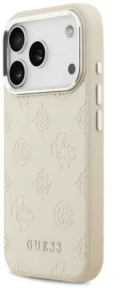 Guess Peony Hot Stamp Script MagSafe dėklas skirtas Apple iPhone 17 Pro rusvai gelsvas