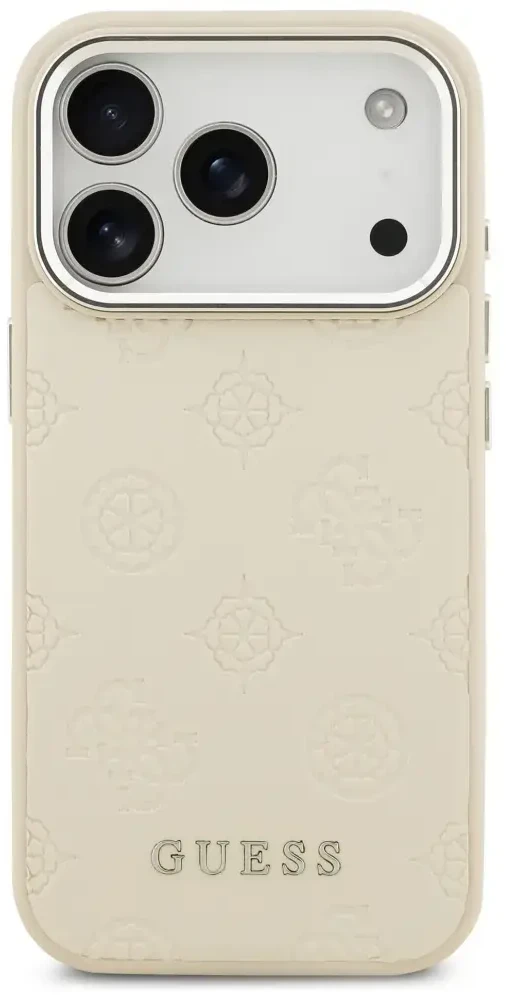 Guess Peony Hot Stamp Script MagSafe dėklas skirtas Apple iPhone 17 Pro rusvai gelsvas
