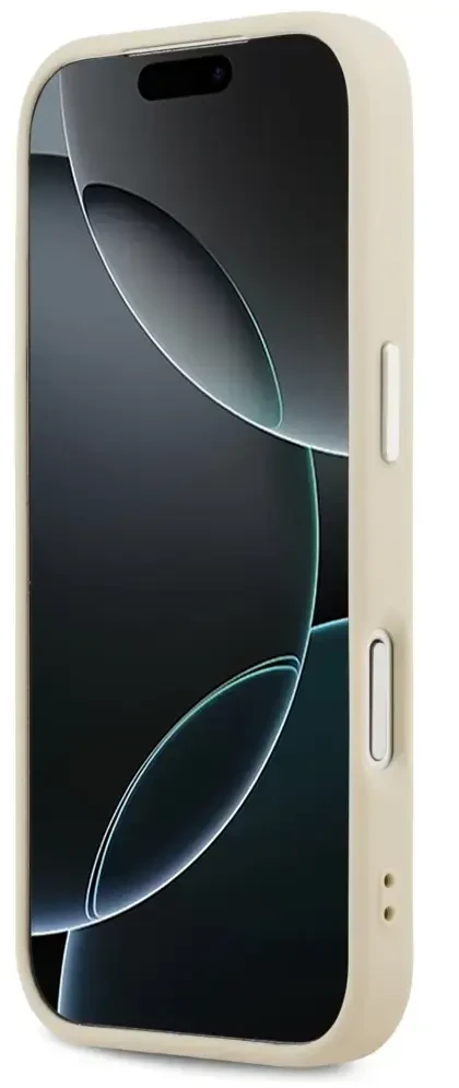 Guess Peony Hot Stamp Script MagSafe dėklas skirtas Apple iPhone 17 Pro rusvai gelsvas