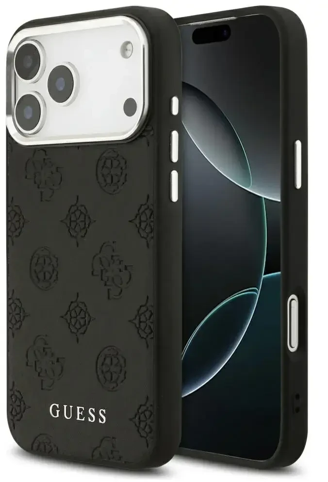 Guess Peony Hot Stamp Script MagSafe dėklas skirtas Apple iPhone 17 Pro Max Juodas
