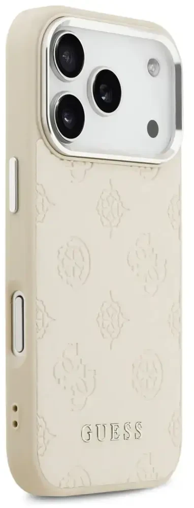 Guess Peony Hot Stamp Script MagSafe dėklas skirtas Apple iPhone 17 Pro rusvai gelsvas