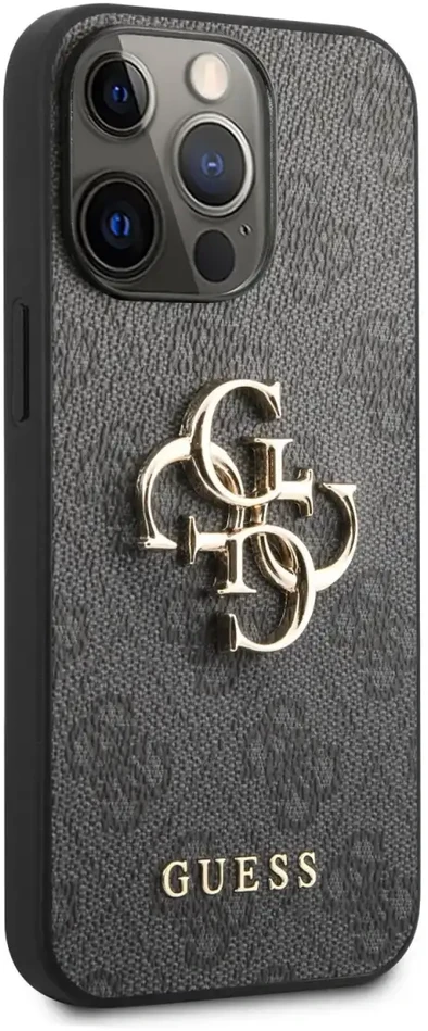 Guess Apple iPhone 13 Pro metalinis logotipo dėklas Pilkas