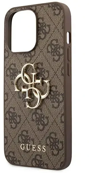 Guess PU 4G metalinio logotipo dėklas iPhone 14 Pro, rudas