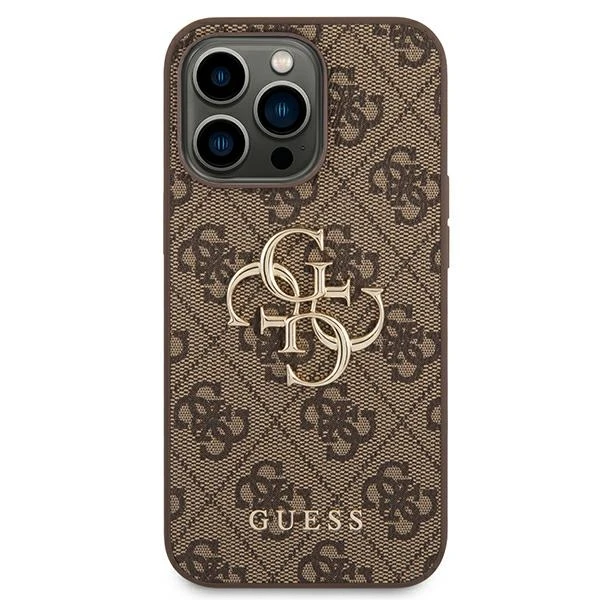 iPhone 14 Pro Guess dėklas 4G Big Metal Logo rudos spalvos