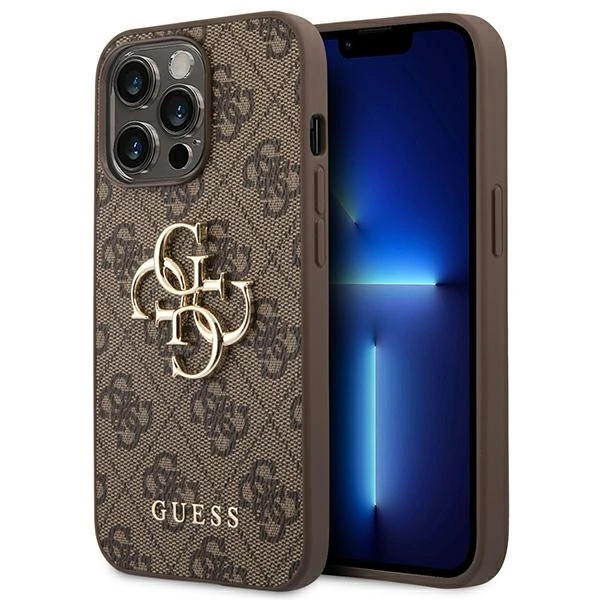 iPhone 14 Pro Guess dėklas 4G Big Metal Logo rudos spalvos